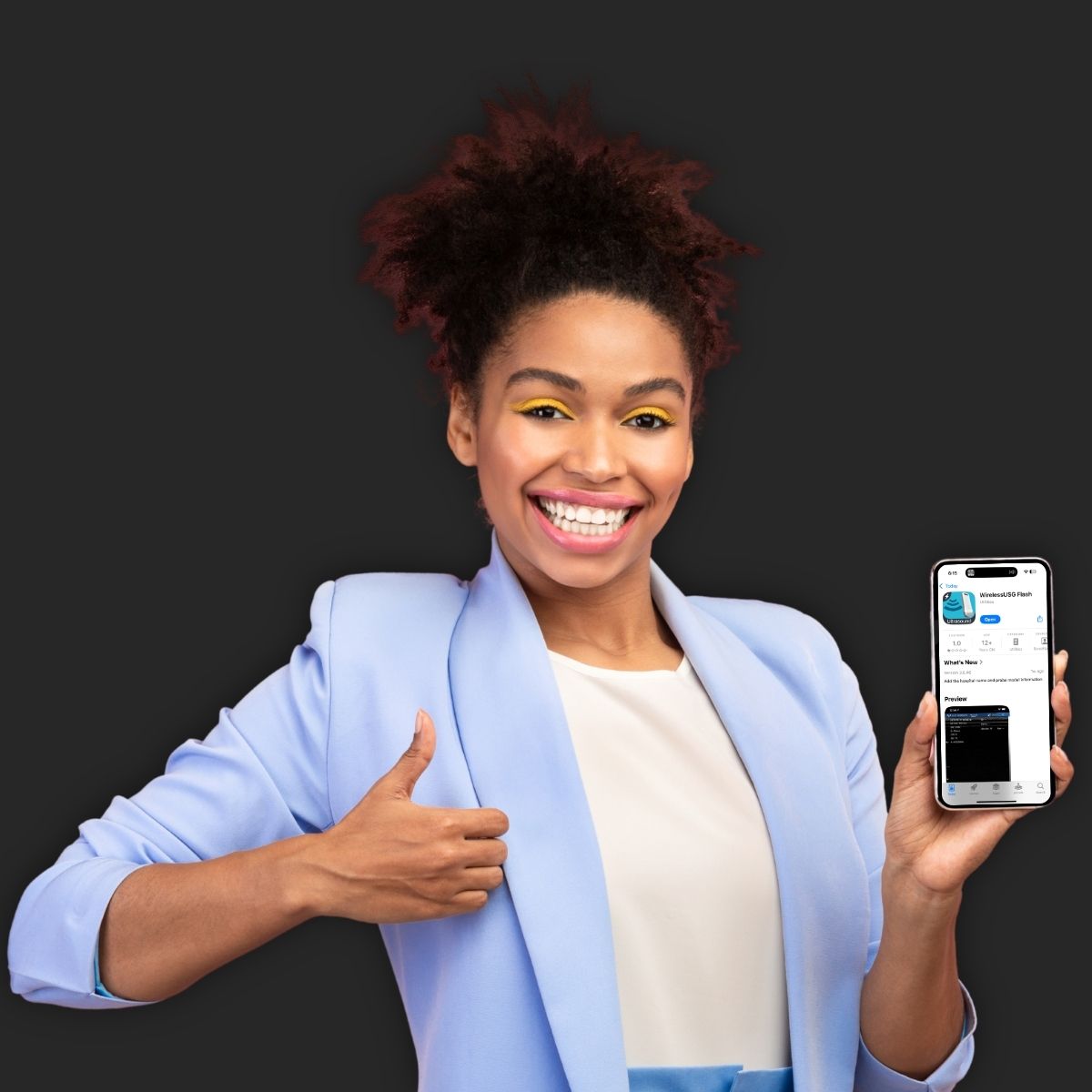 Healthcare professional showing the Sono Mobile ultrasound application on an iPhone, highlighting portable imaging and wireless connectivity.