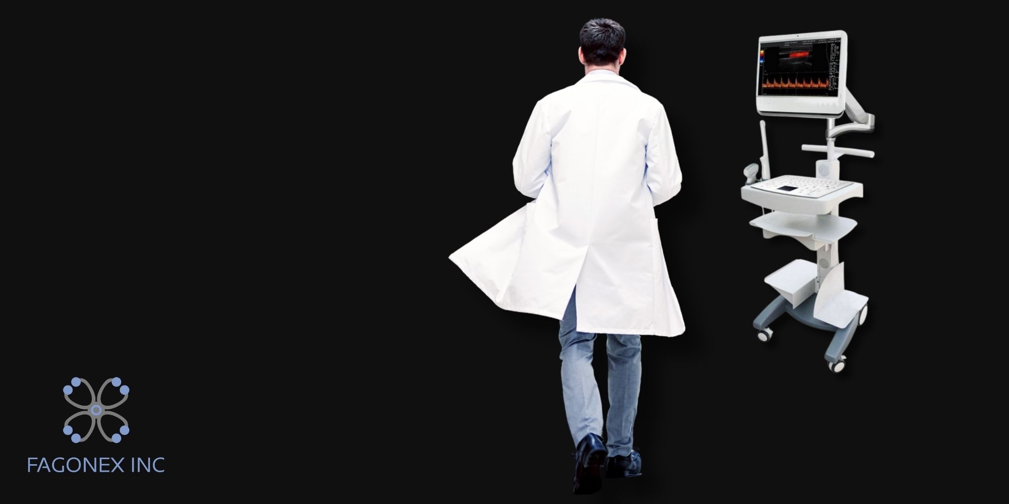 Doctor walking toward Sono Mobile™ Cart