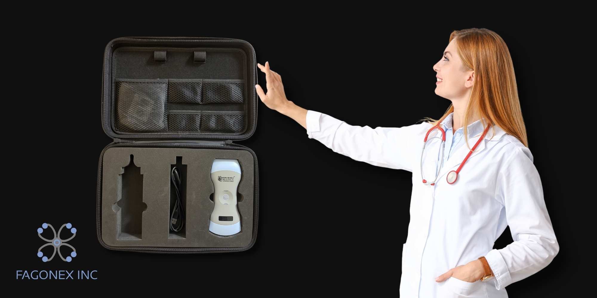 Doctor carrying Sono Mobile™ ultrasound case for portable imaging