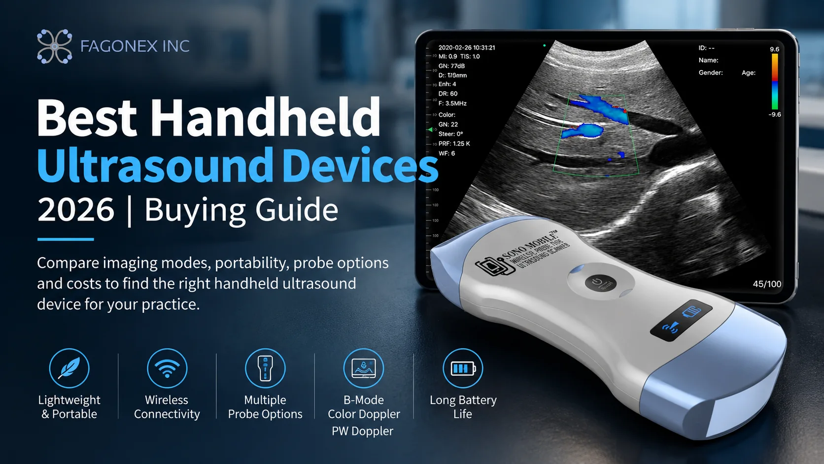 Best handheld ultrasound devices 2026 buying guide featuring Sono Mobile® wireless ultrasound probe and tablet with Color Doppler imaging