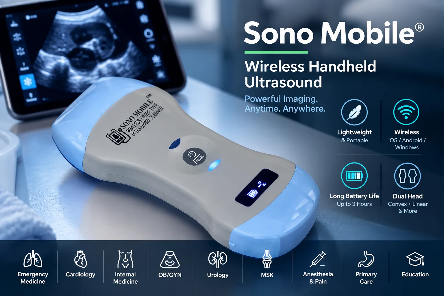 Portable ultrasound machine price comparison 2026 featuring Sono Mobile wireless handheld ultrasound technology