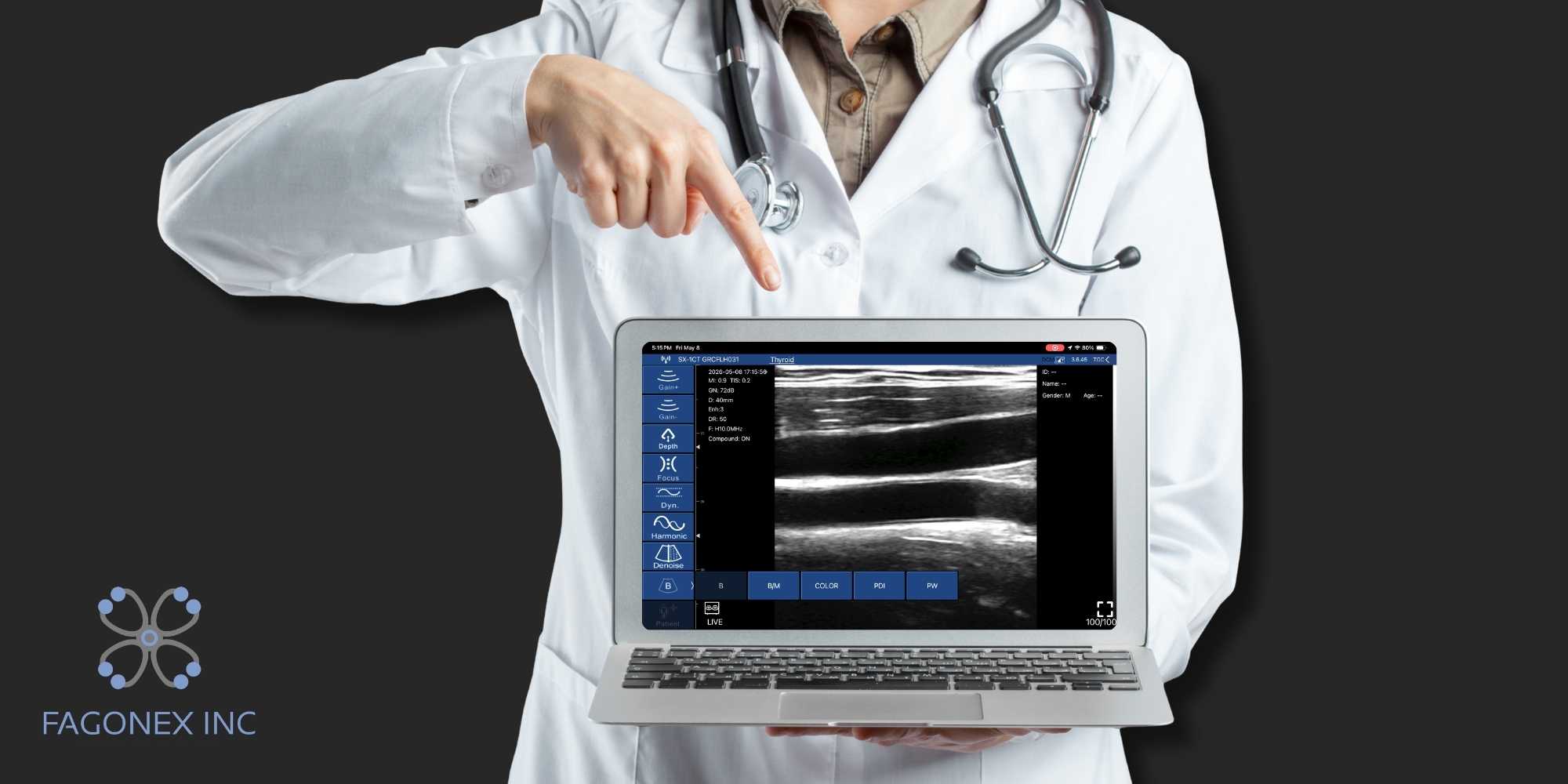 Doctor using Sono Mobile application on a laptop during clinical workflow.