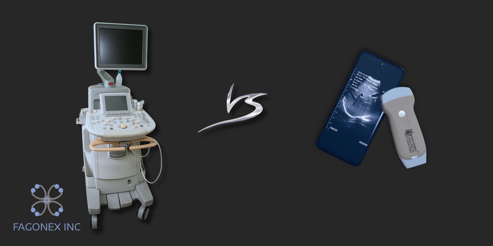 Traditional ultrasound system vs Sono Mobile™ handheld ultrasound