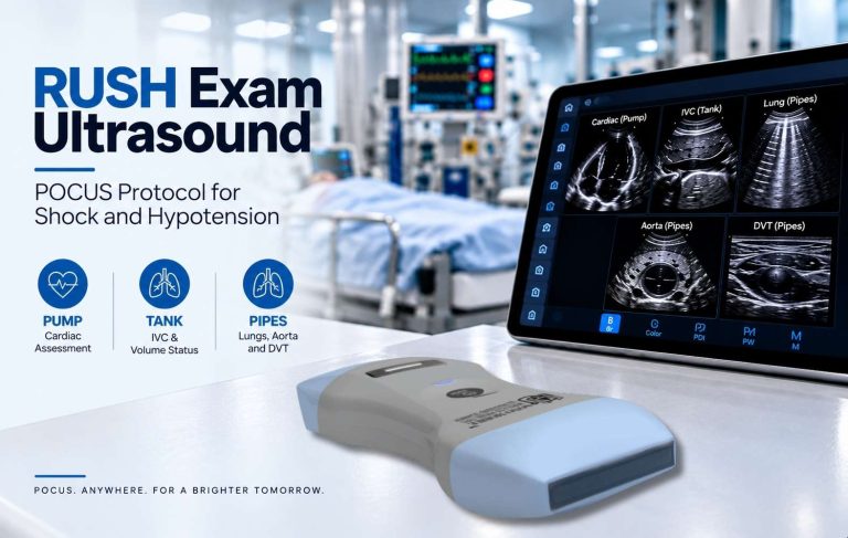 RUSH exam ultrasound POCUS protocol for shock and hypotension with handheld ultrasound